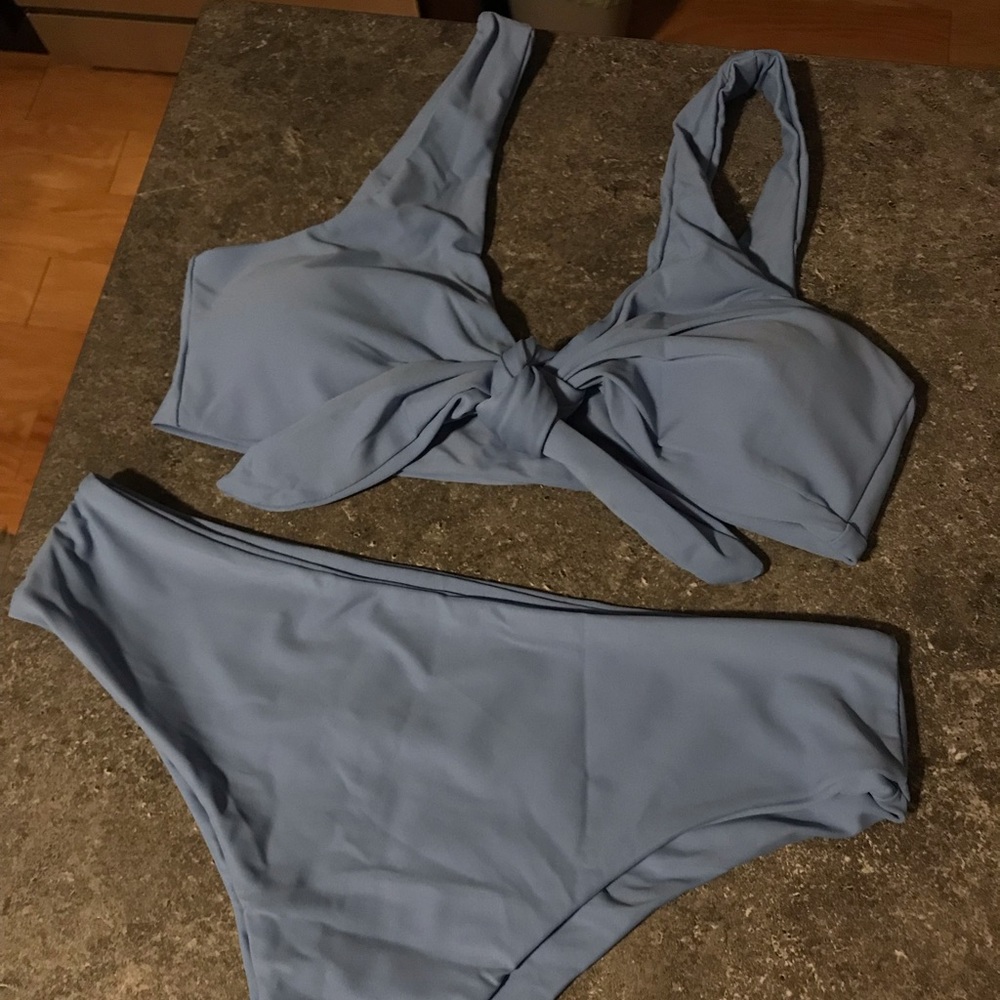 Shein Bikini Set, Tie Top, Blue